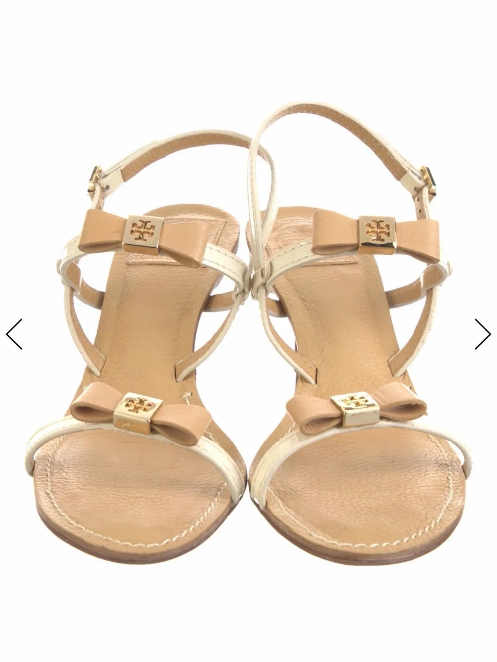 Tory Burch Cream and Tan Slingback Kitten-Heel Sandals